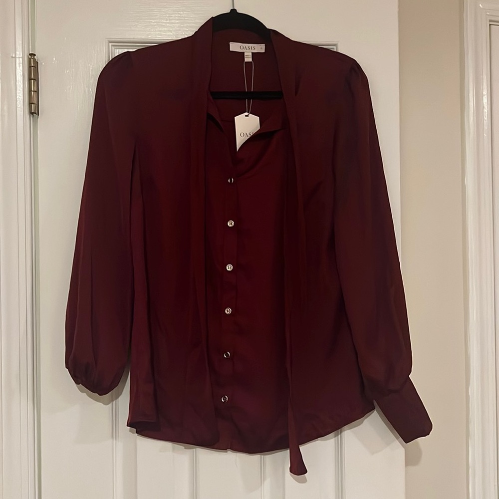 Wine colored satin blouse